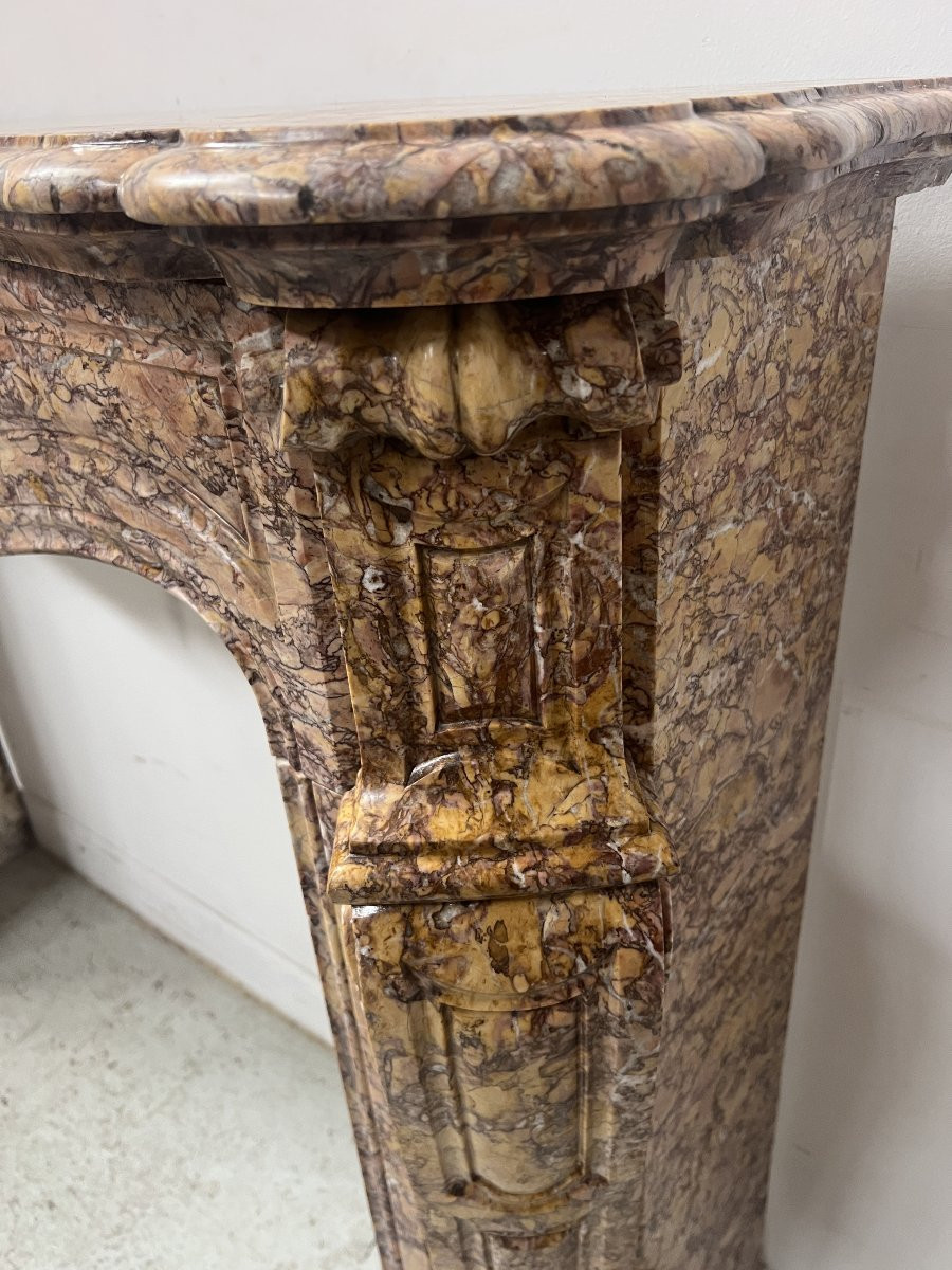 Cheminée de style Louis XV Model Pompadour Marbre brèche mouchetée XIX siècle-photo-1
