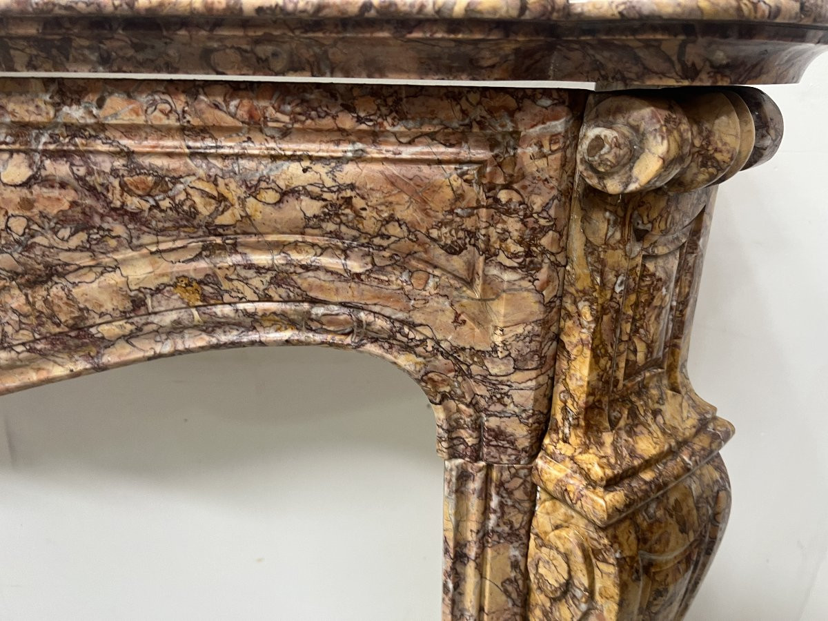 Cheminée de style Louis XV Model Pompadour Marbre brèche mouchetée XIX siècle-photo-7