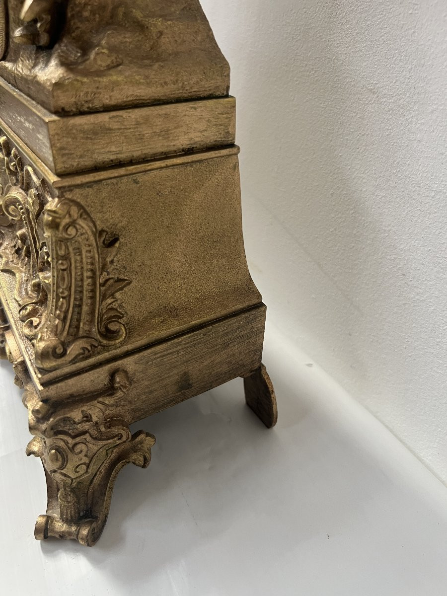 Pendule Romantique en bronze doré XIX siècle-photo-3