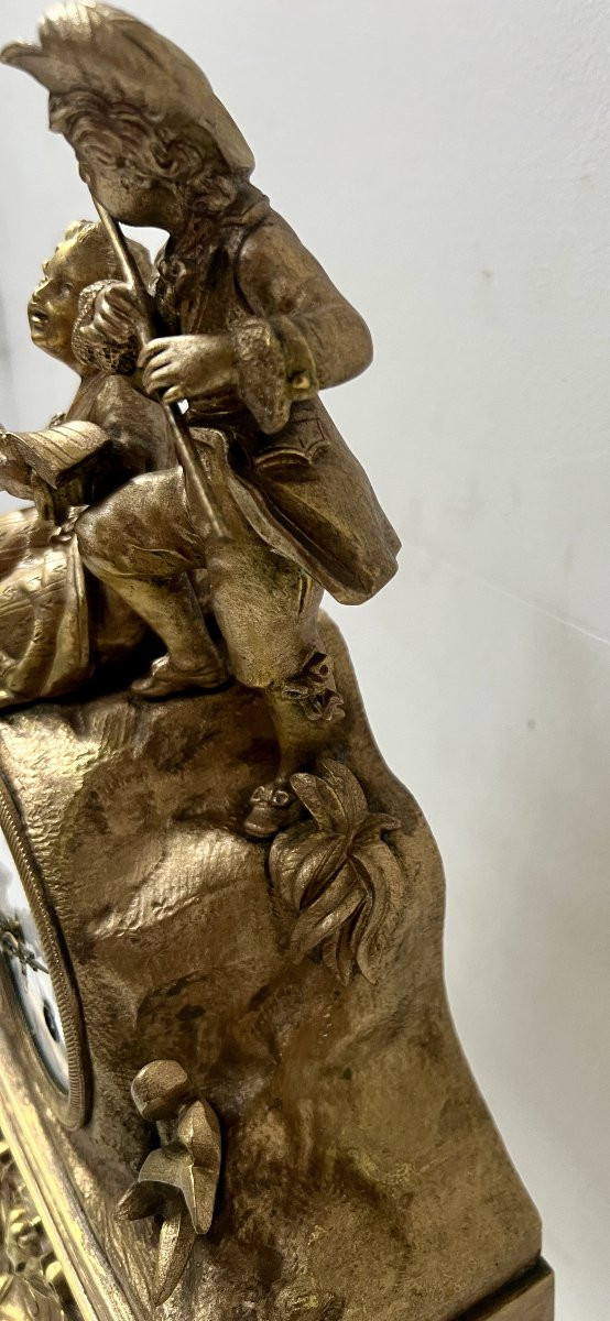 Pendule Romantique en bronze doré XIX siècle-photo-4