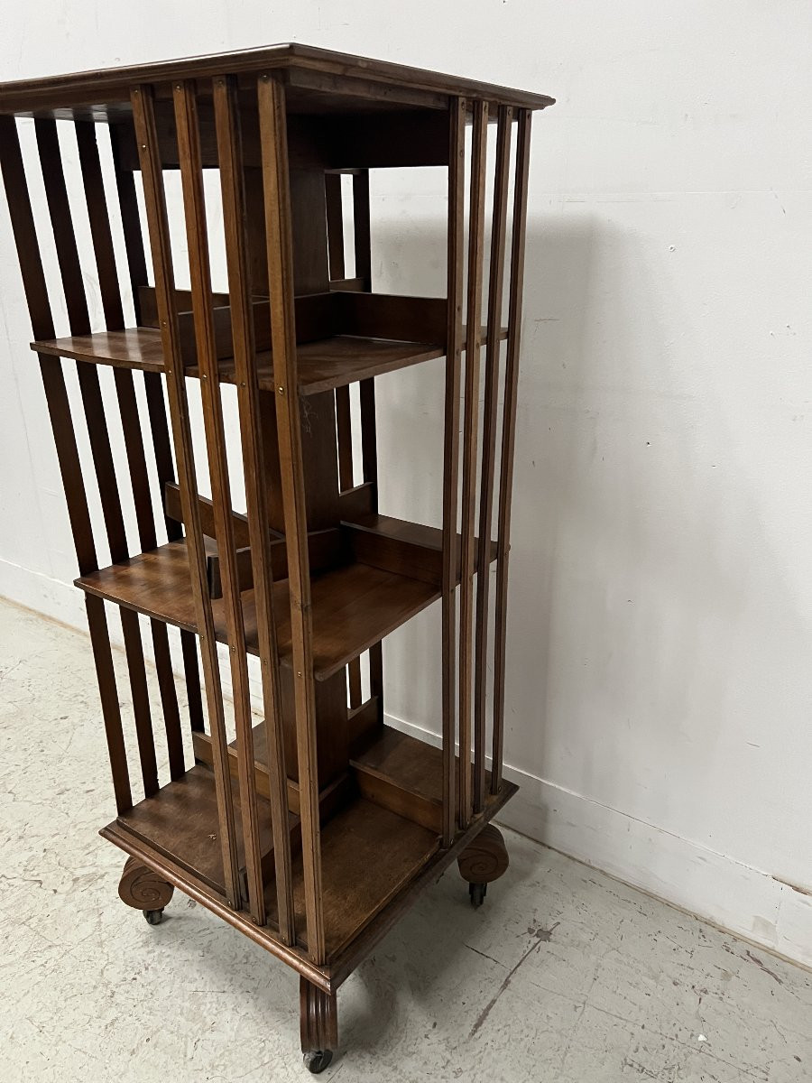Bibliothèque Tournante En Acajou A Plateau Marqueté XIX Siècle-photo-3