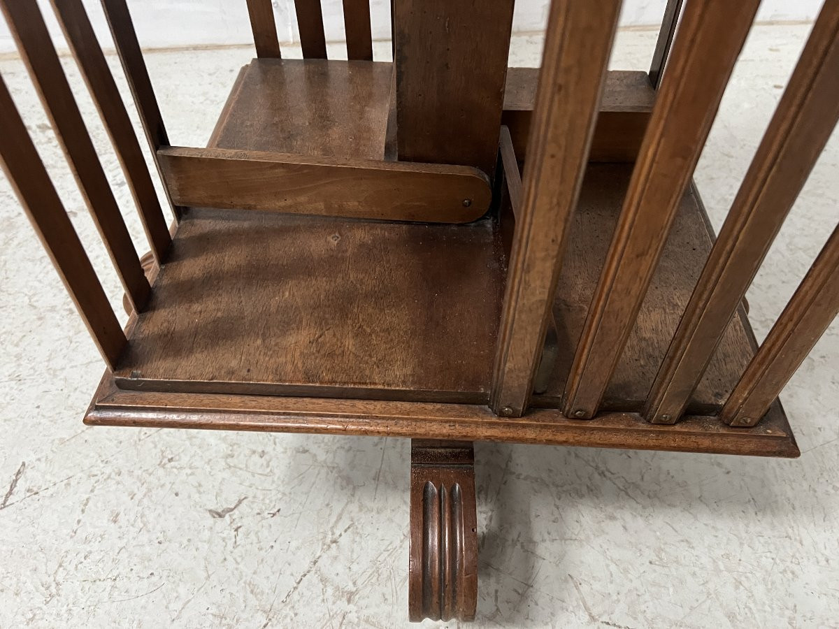 Bibliothèque Tournante En Acajou A Plateau Marqueté XIX Siècle-photo-3