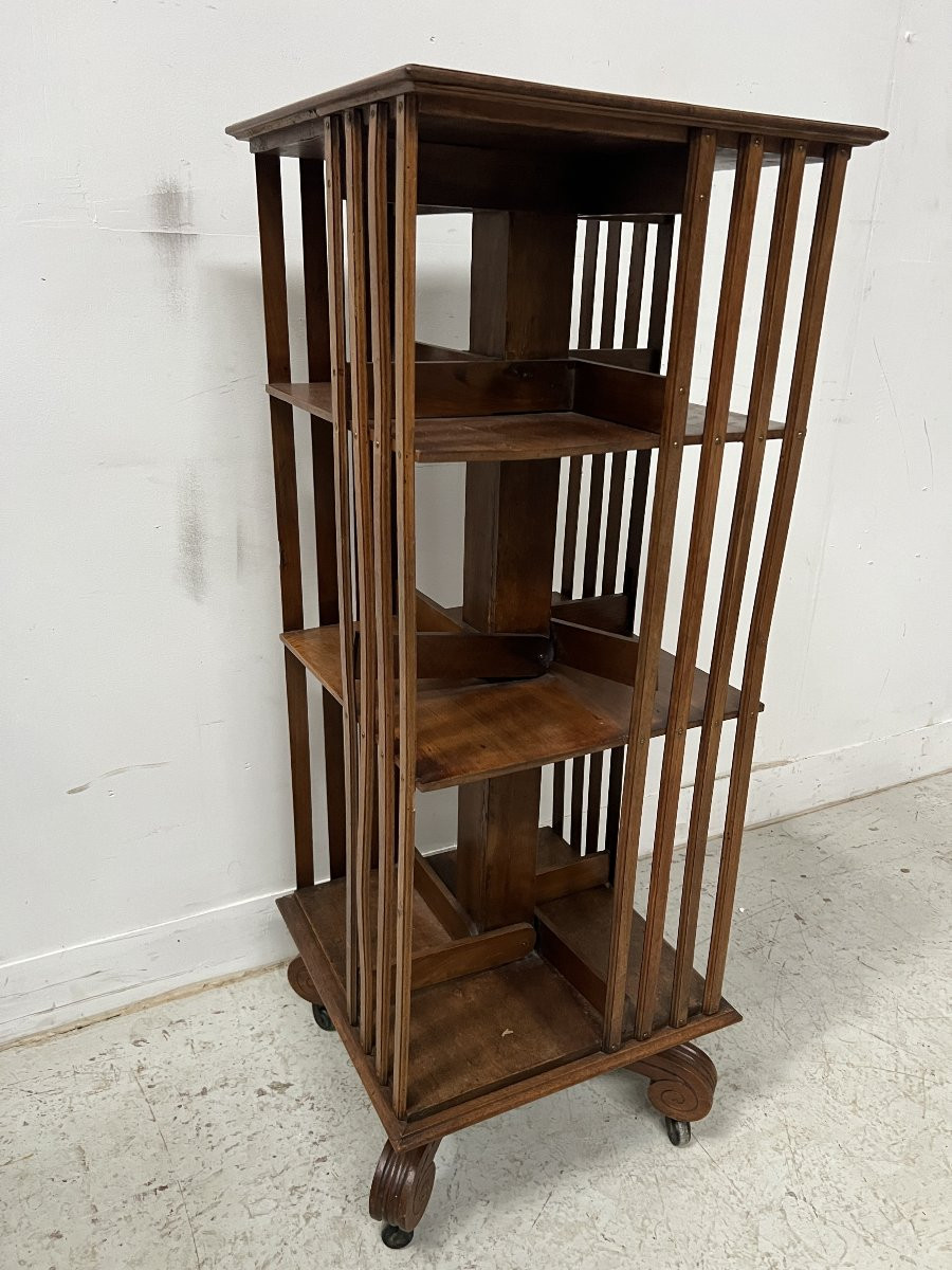 Bibliothèque Tournante En Acajou A Plateau Marqueté XIX Siècle-photo-7