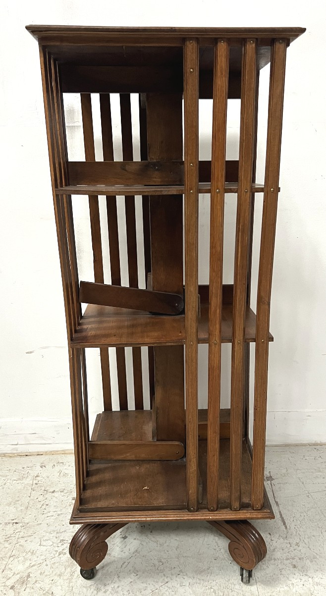 Bibliothèque Tournante En Acajou A Plateau Marqueté XIX Siècle