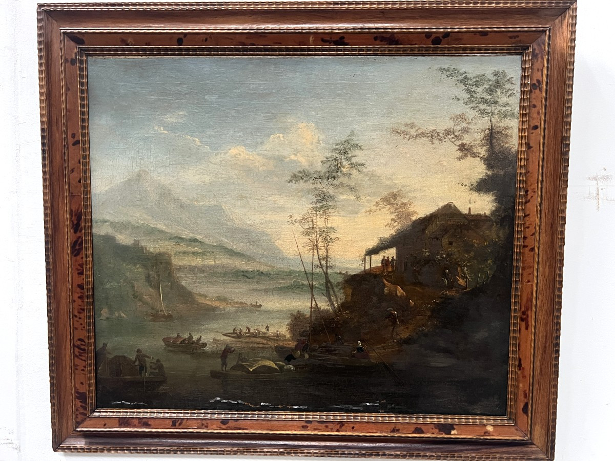 Huile sur toile "Paysage marin et montagneux" XIX siècle