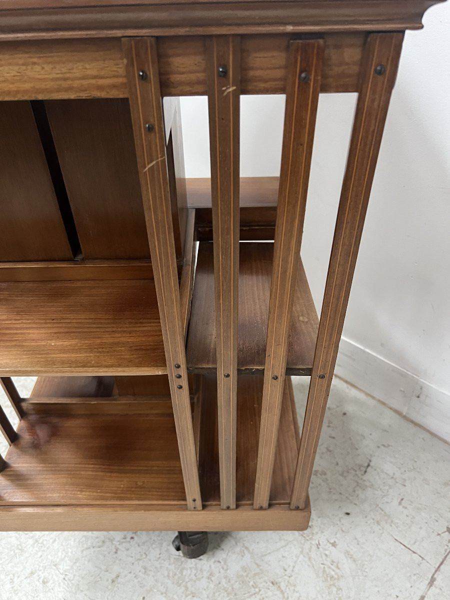 20th Century Mahogany Revolving Bookcase With Marquetry Top-photo-2
