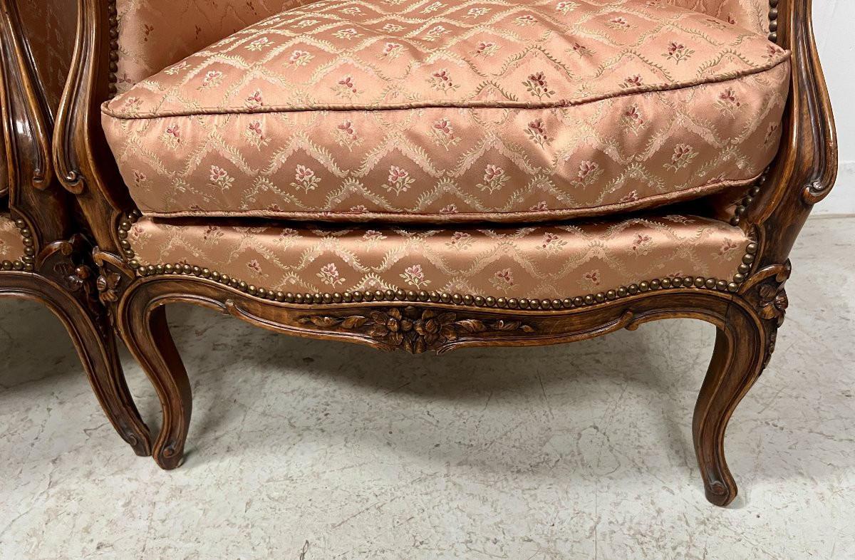 Paire de bergères de style Louis XV en bois naturel  XX siècle-photo-2