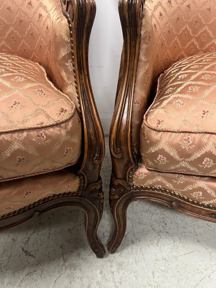 Paire de bergères de style Louis XV en bois naturel  XX siècle-photo-3