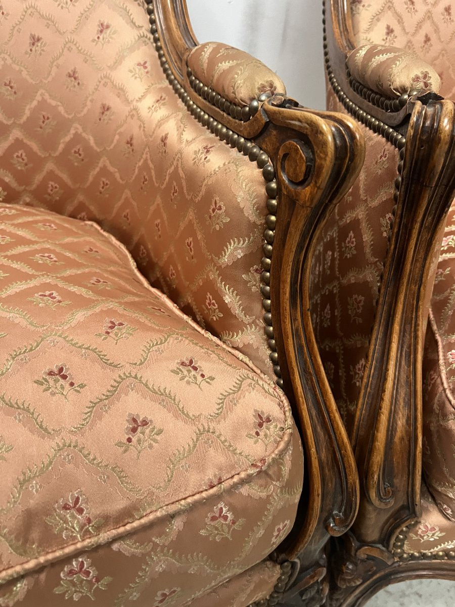 Paire de bergères de style Louis XV en bois naturel  XX siècle-photo-4