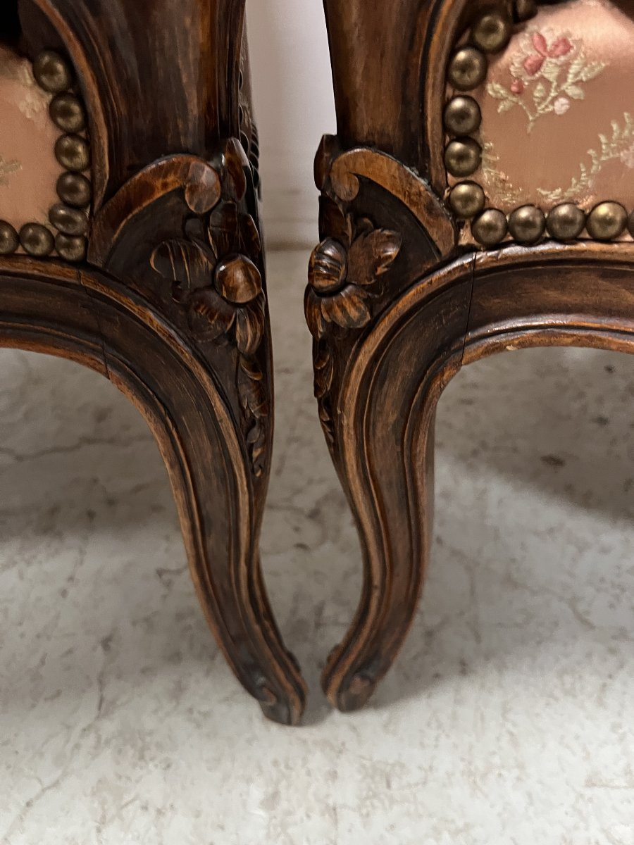 Paire de bergères de style Louis XV en bois naturel  XX siècle-photo-5