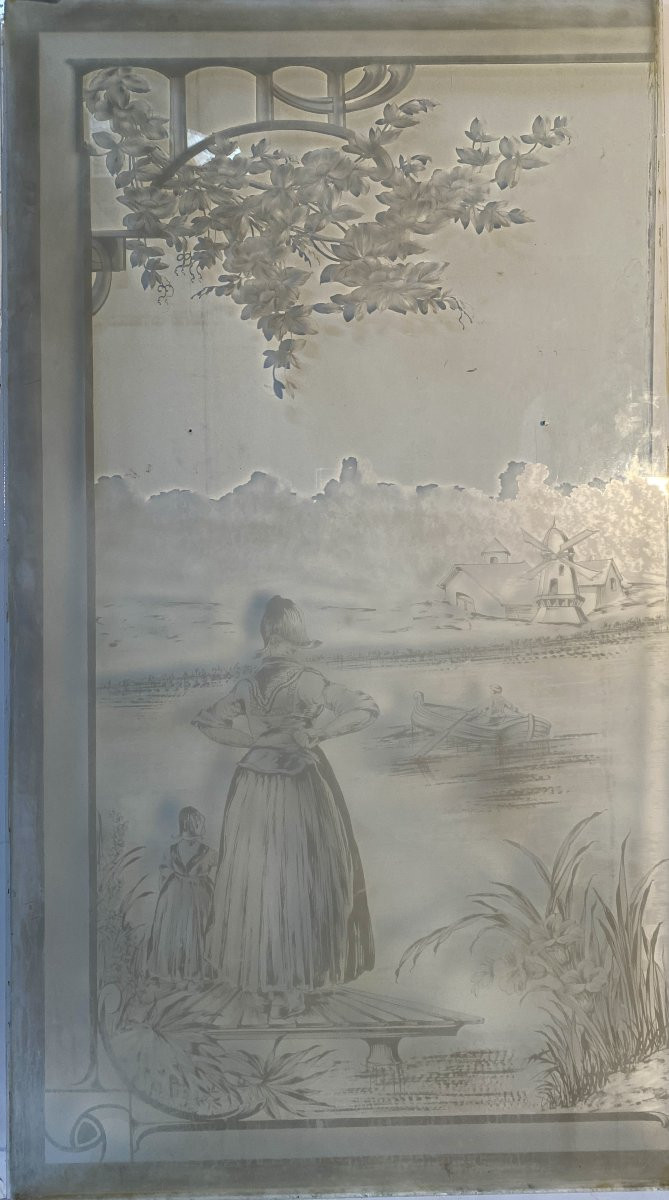 Suite de trois panneaux en verre gravé XX siècle-photo-5