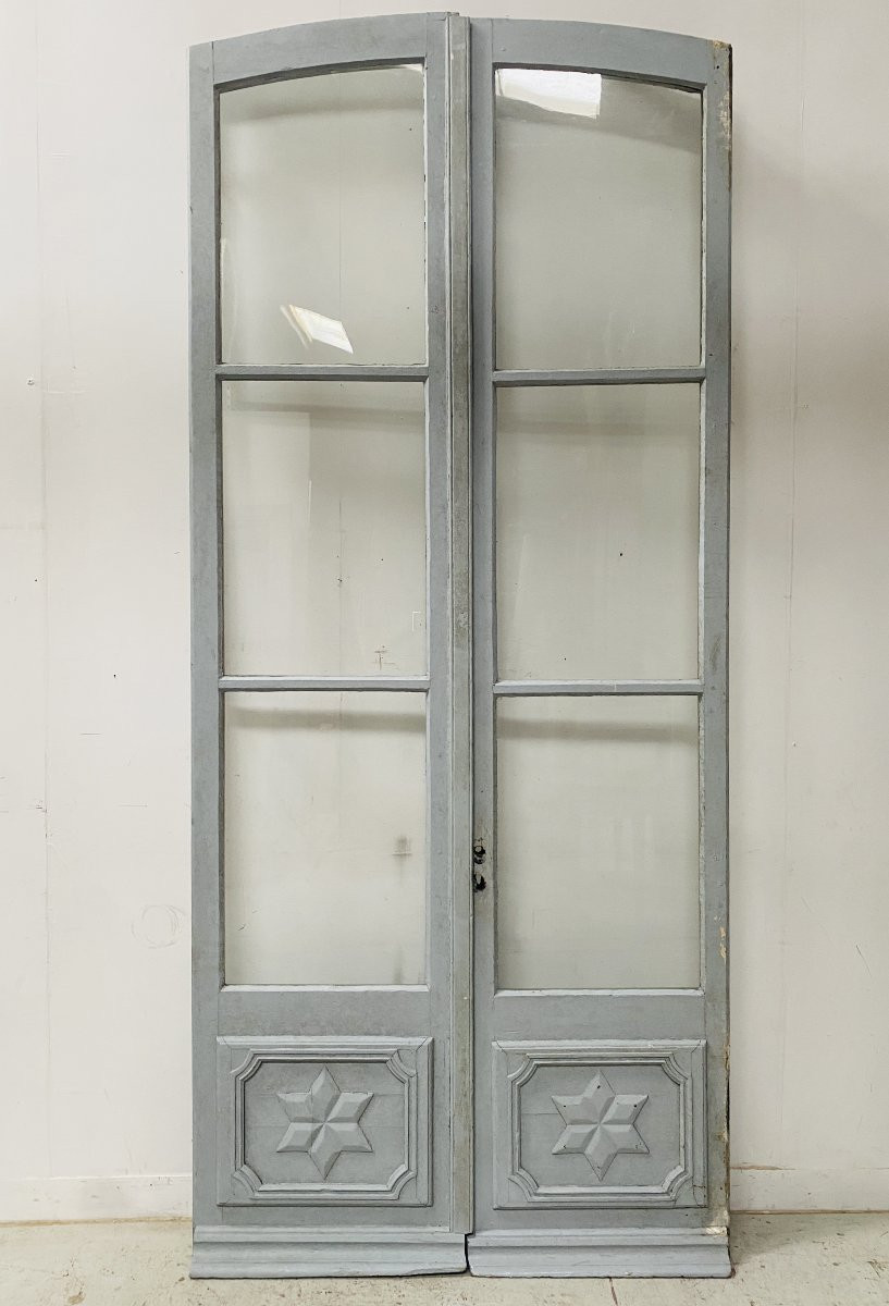  Double Passage Doors In Patinated Wood, 19th Century-photo-1