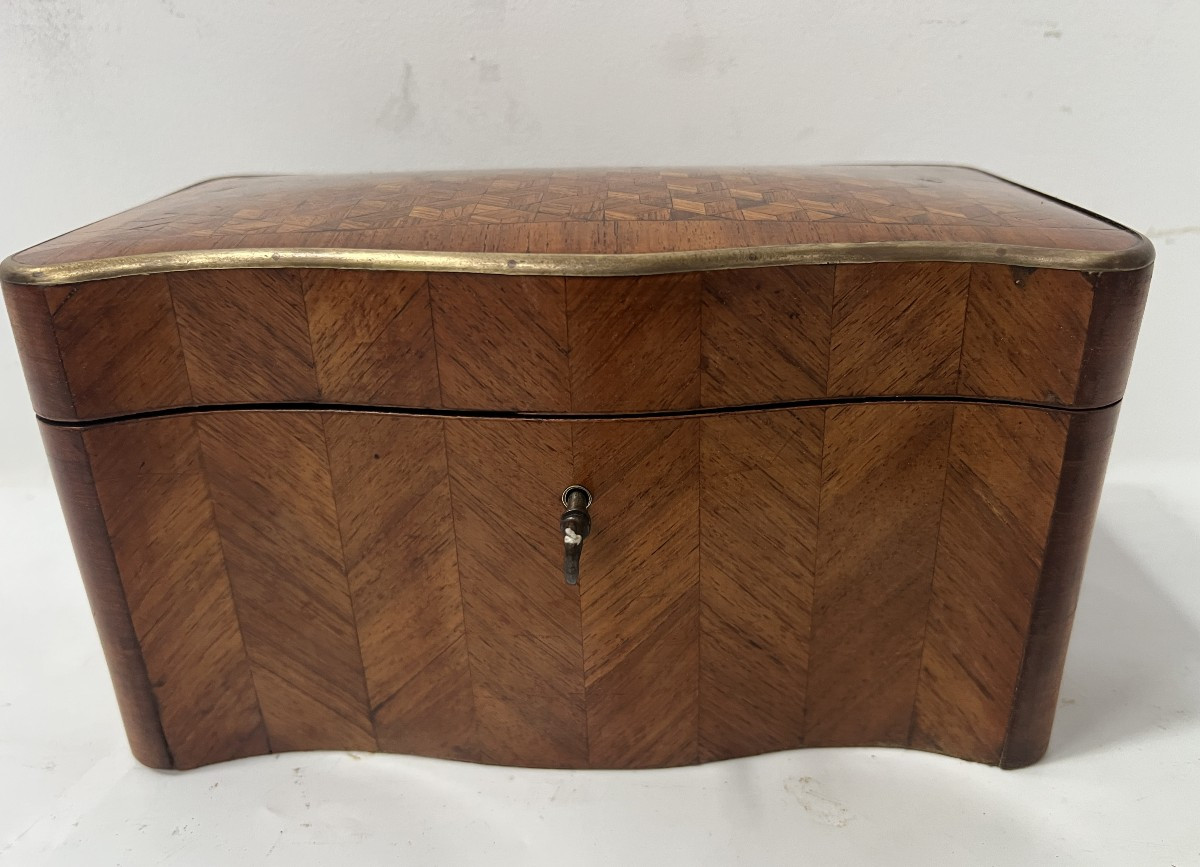 Napoleonic Jewelry Box In Marquetry Veneer, 19th Century