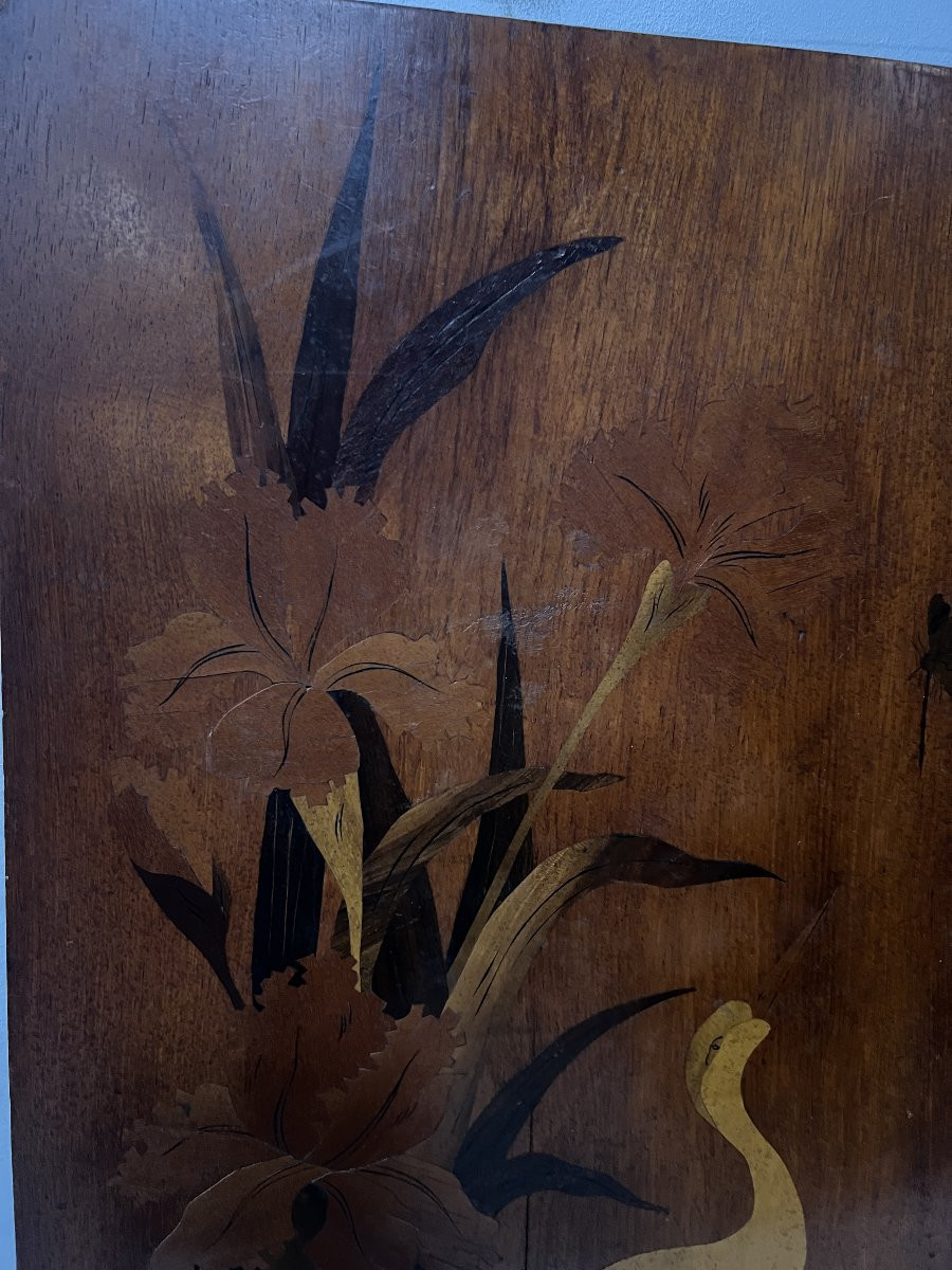 Pair Of Art Nouveau Marquetry Panels, "ecole De Nancy" Style, 20th Century-photo-1