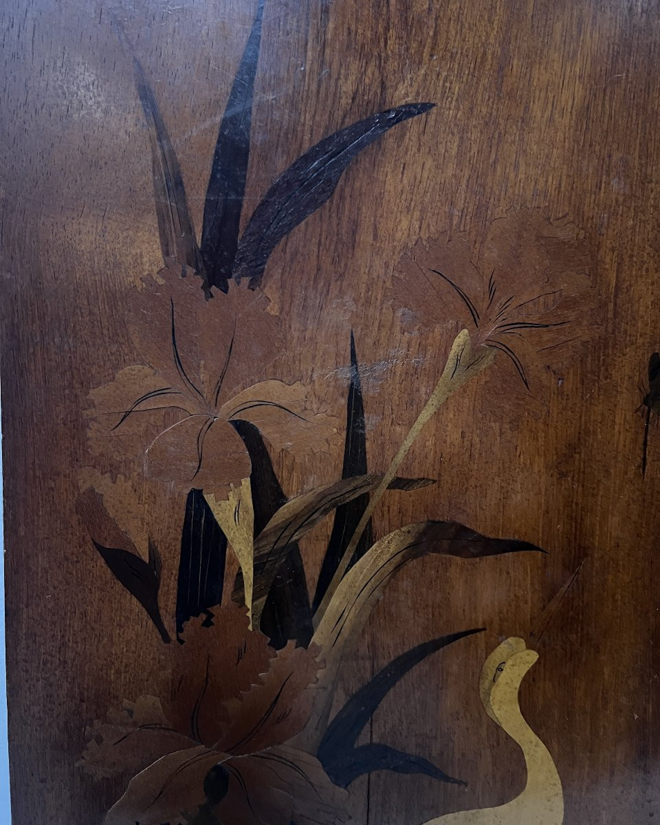 Pair Of Art Nouveau Marquetry Panels, "ecole De Nancy" Style, 20th Century-photo-2