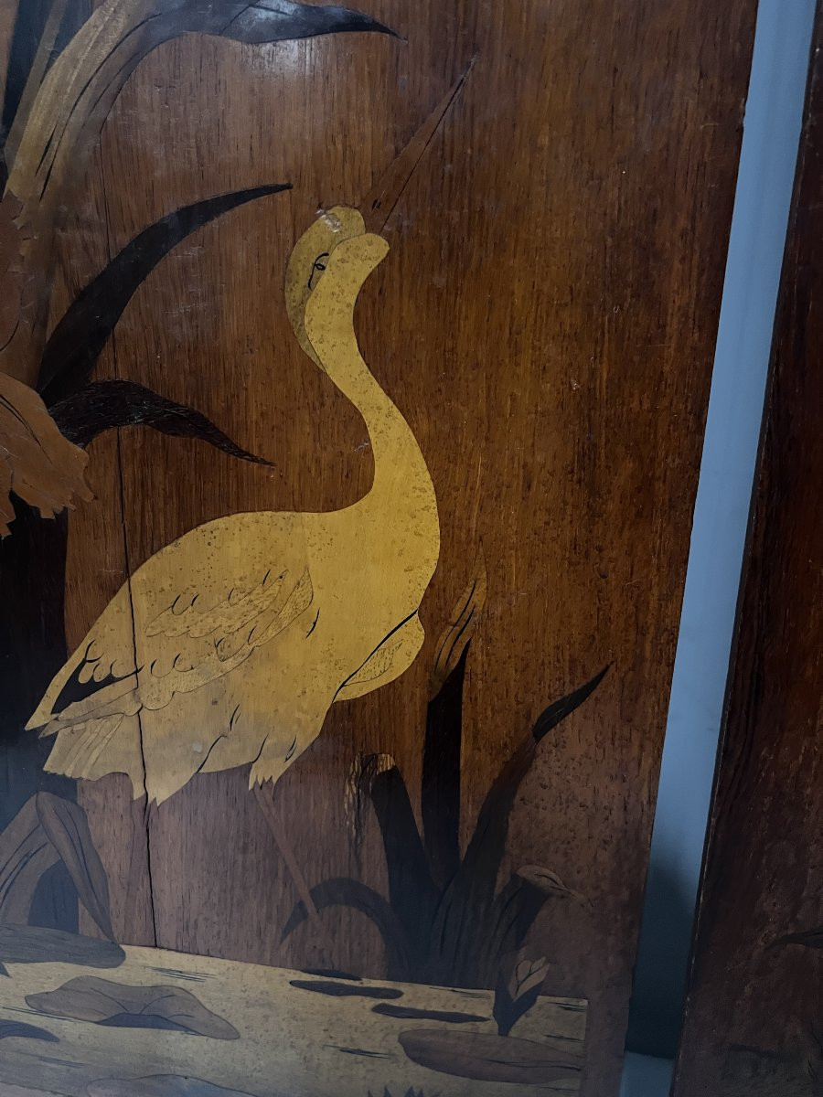 Pair Of Art Nouveau Marquetry Panels, "ecole De Nancy" Style, 20th Century-photo-4