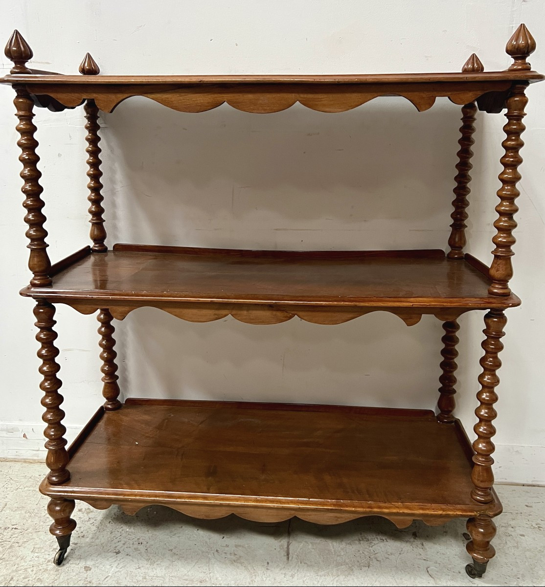 Napoleon III Console Table With Three Shelves In Mahogany And Veneer, 19th Century 