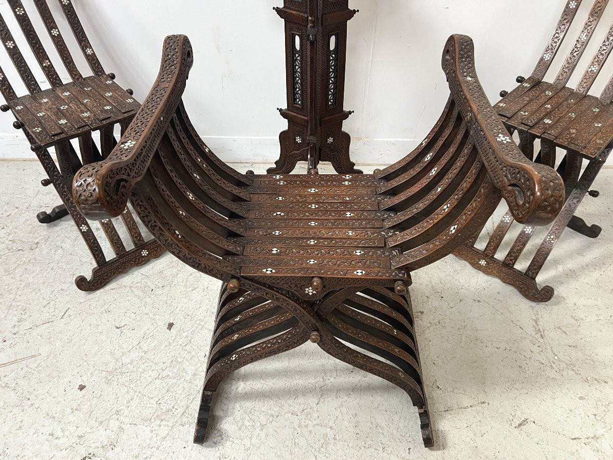 19th Century Syrian-style Carved Wooden Living Room Furniture-photo-2