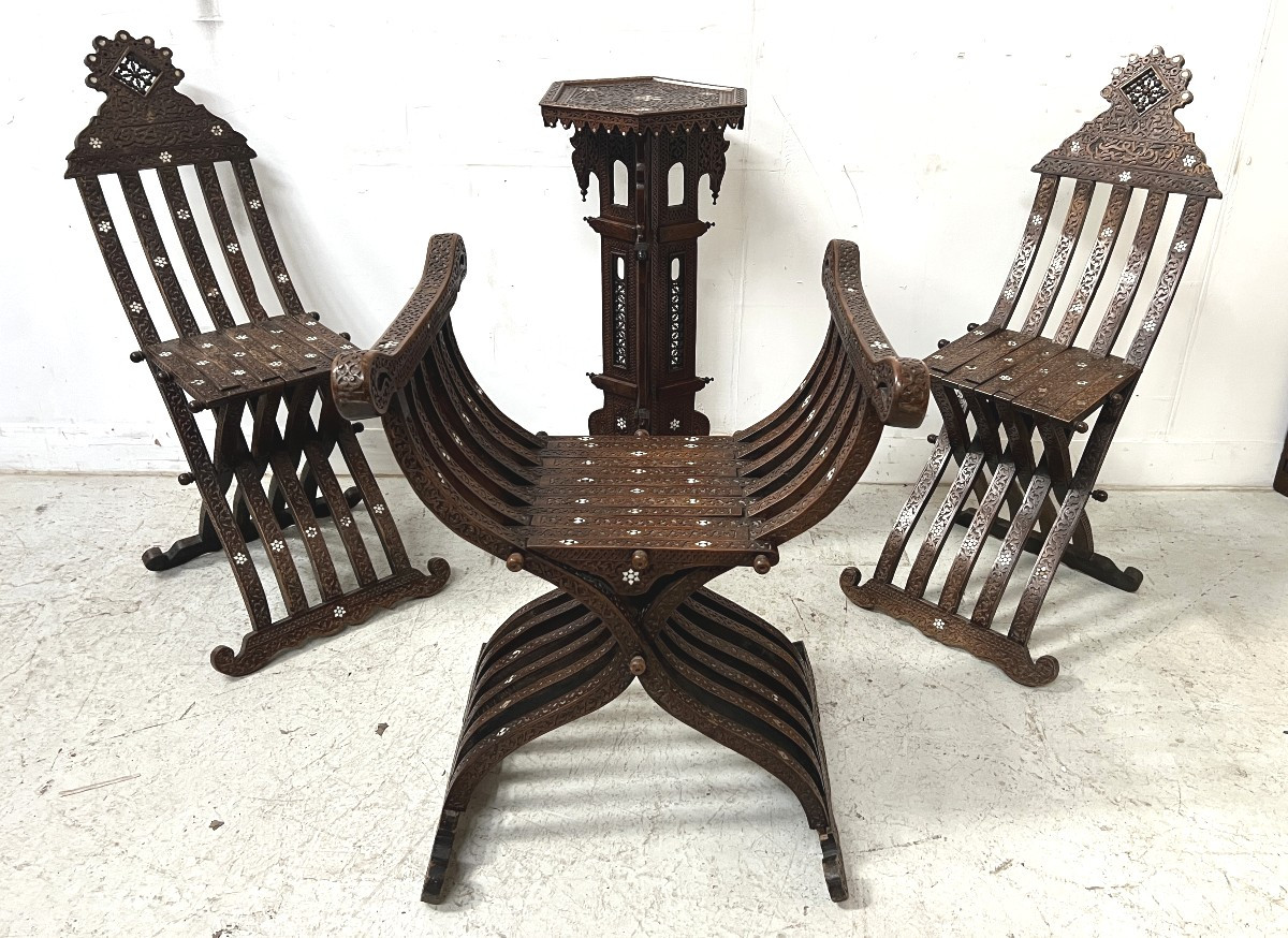 19th Century Syrian-style Carved Wooden Living Room Furniture