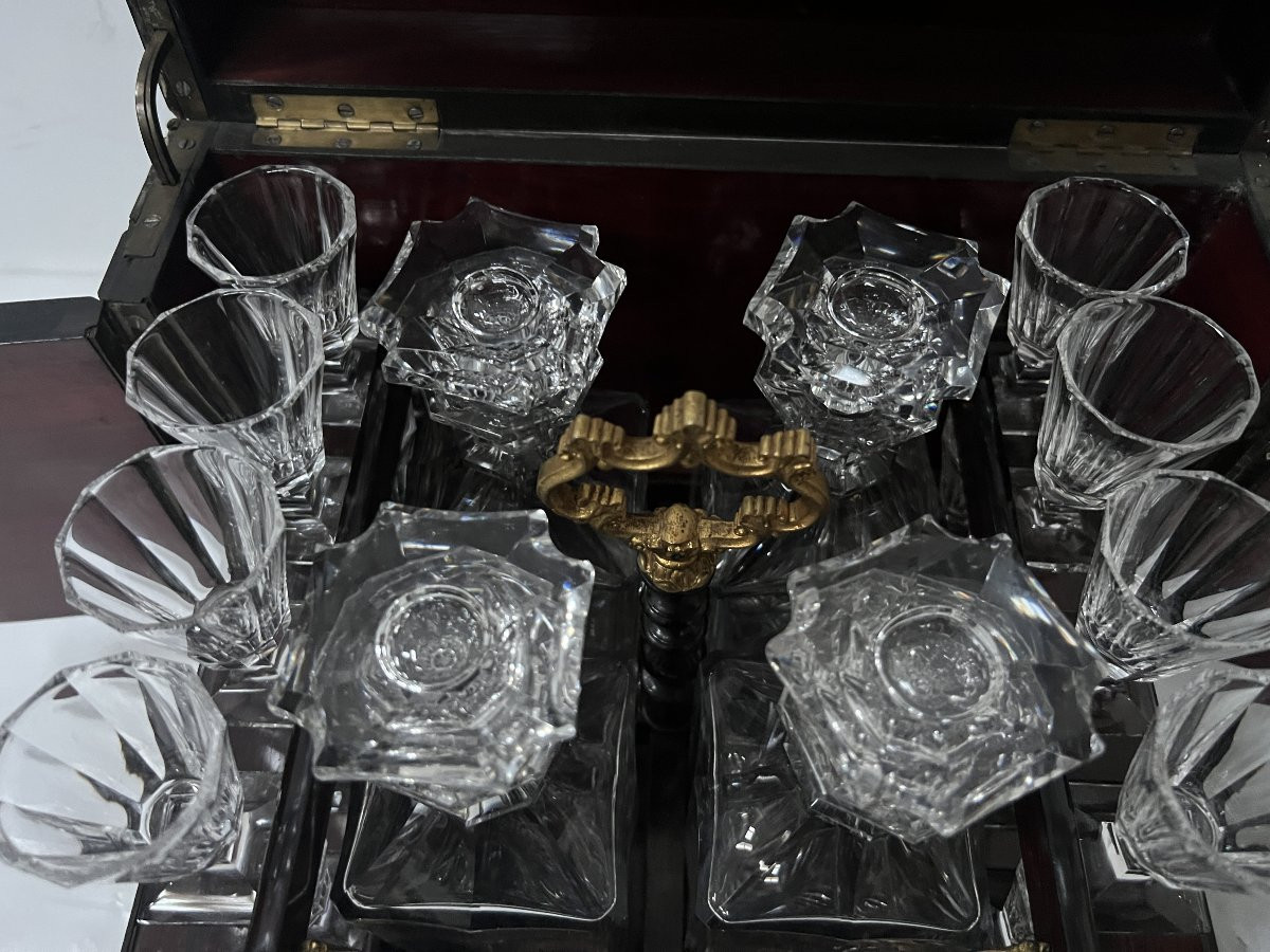 Cave A Liqueur Complète Boulle Coffret Napoléon III Boite Marqueterie XIX Siècle-photo-3