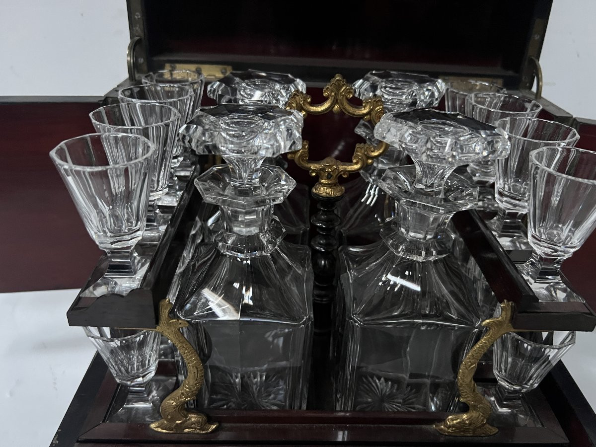 Cave A Liqueur Complète Boulle Coffret Napoléon III Boite Marqueterie XIX Siècle-photo-4