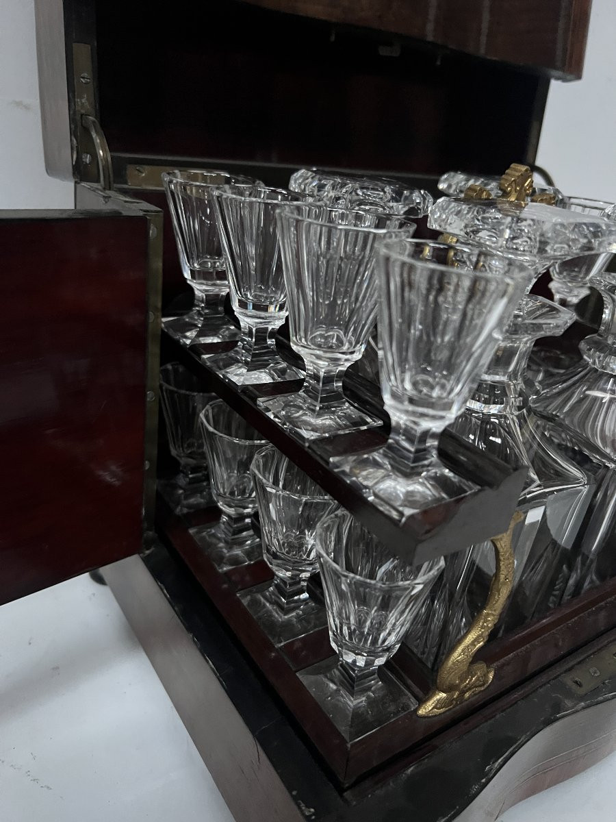 Cave A Liqueur Complète Boulle Coffret Napoléon III Boite Marqueterie XIX Siècle-photo-1
