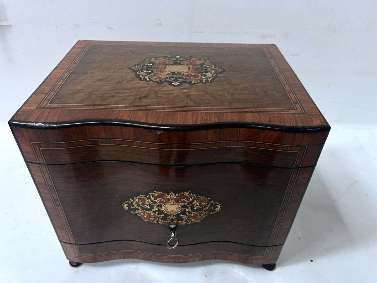 Cave A Liqueur Complète Boulle Coffret Napoléon III Boite Marqueterie XIX Siècle