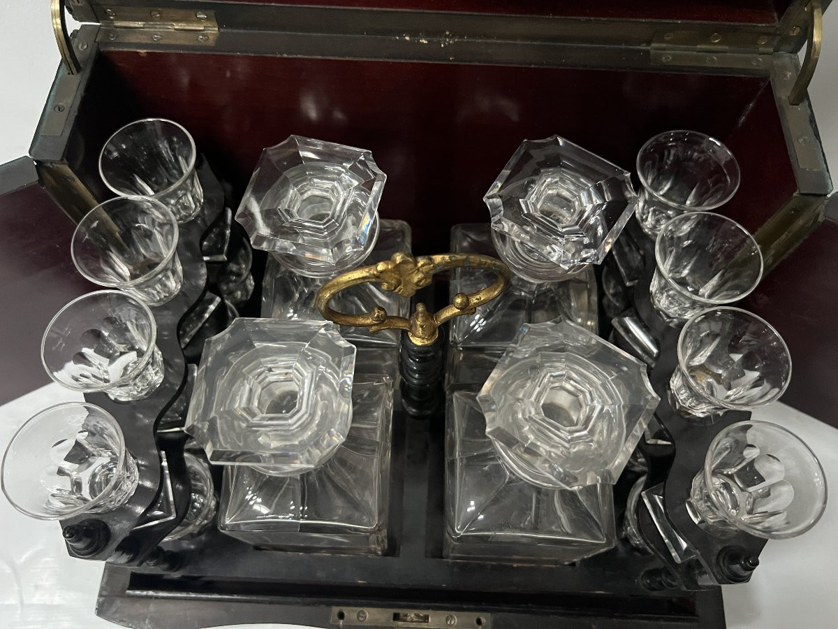 Cave A Liqueur Complète Boulle Coffret Napoléon III Boite Marqueterie XIX Siècle-photo-2