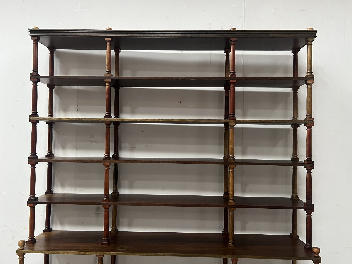 Bibliothèque ouverte a ressaut central en bois naturel XX siècle-photo-3