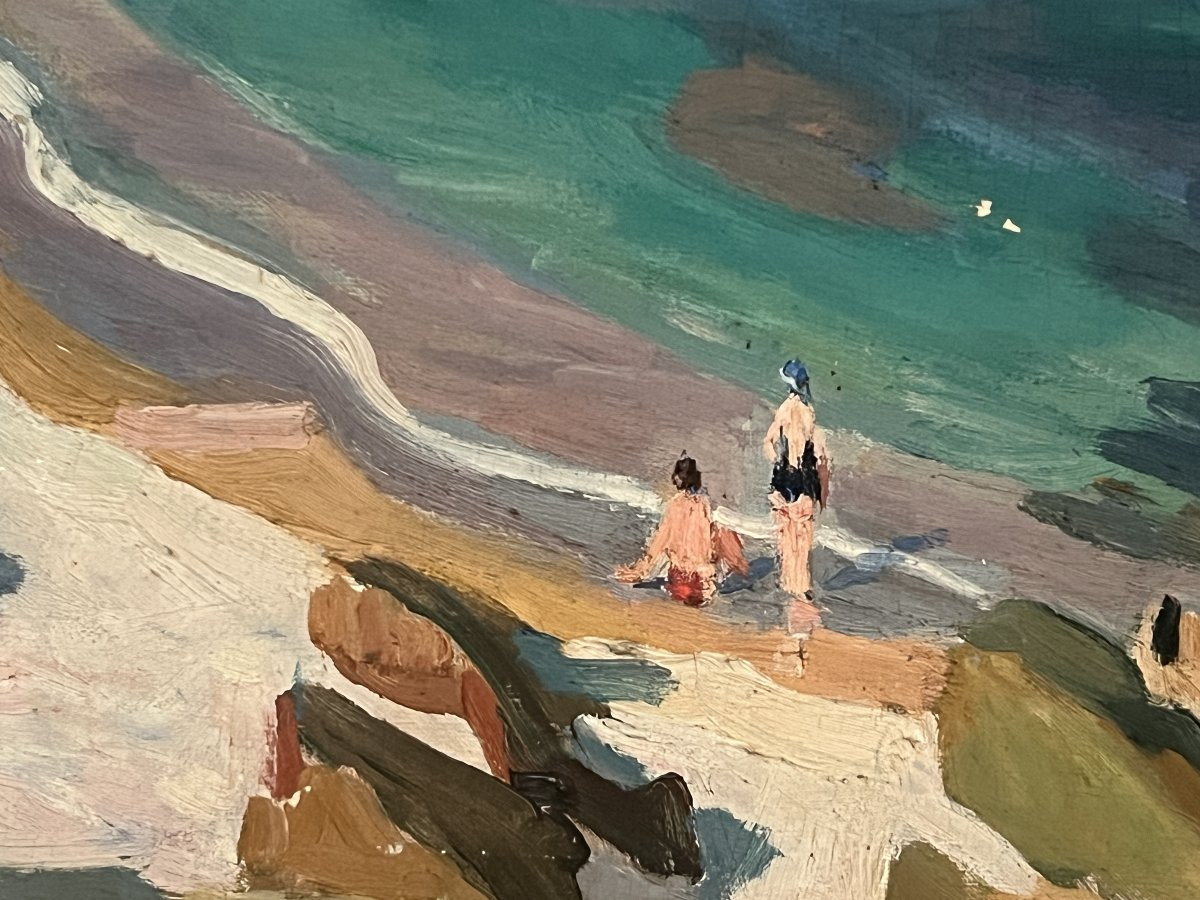 "view Of Aguay Bay" Oil On Canvas By Edmond Astruc, 20th Century-photo-2