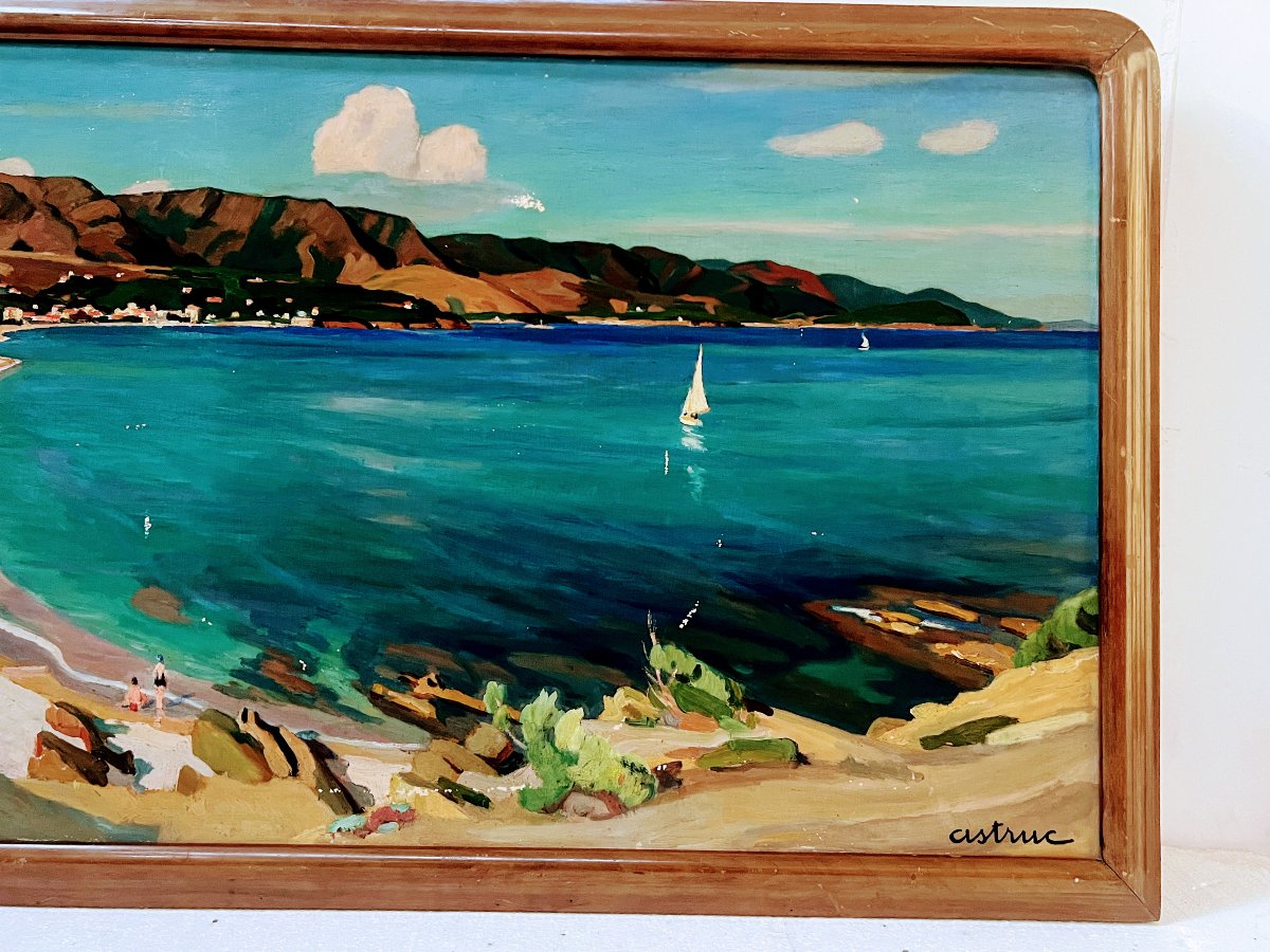 "view Of Aguay Bay" Oil On Canvas By Edmond Astruc, 20th Century-photo-1
