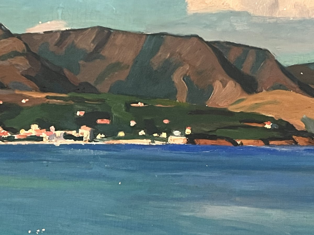 "view Of Aguay Bay" Oil On Canvas By Edmond Astruc, 20th Century-photo-6