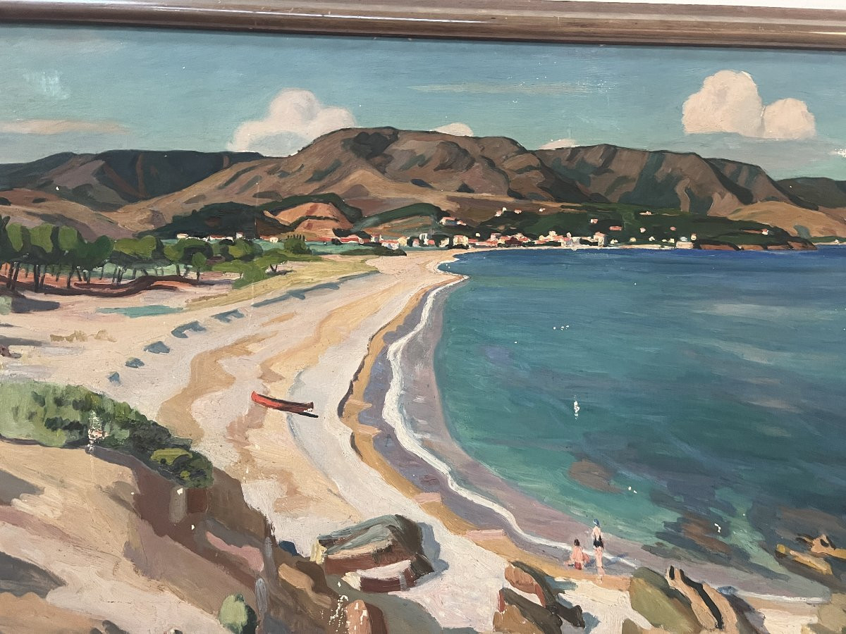"view Of Aguay Bay" Oil On Canvas By Edmond Astruc, 20th Century-photo-7