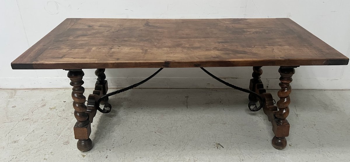 Monastery Table With Twisted Legs In Solid Walnut, 19th Century-photo-2