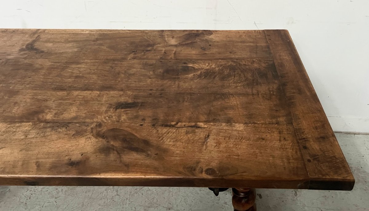 Monastery Table With Twisted Legs In Solid Walnut, 19th Century-photo-2