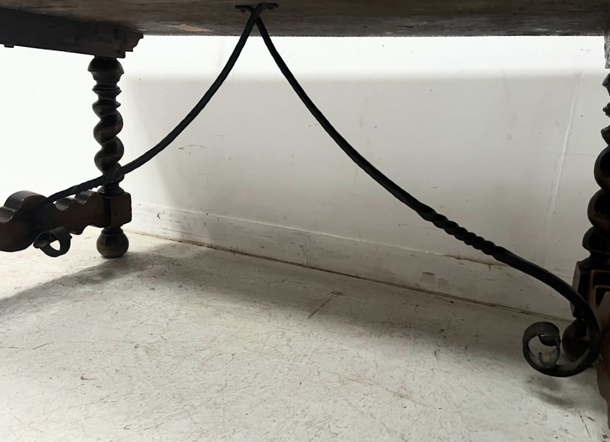 Monastery Table With Twisted Legs In Solid Walnut, 19th Century-photo-5
