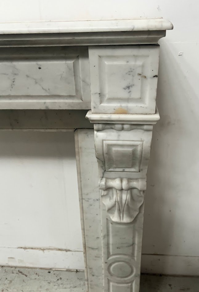 Cheminée Napoléon III en marbre blanc veiné XIX siècle-photo-2