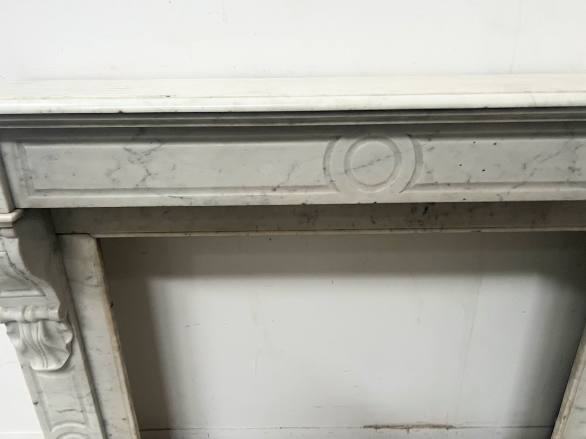 Cheminée Napoléon III en marbre blanc veiné XIX siècle-photo-4