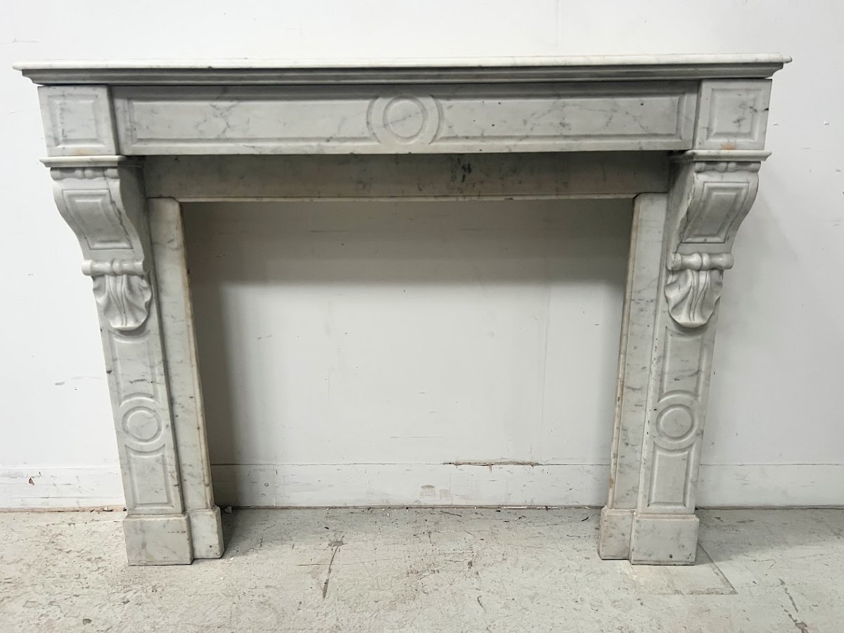 Cheminée Napoléon III en marbre blanc veiné XIX siècle-photo-1