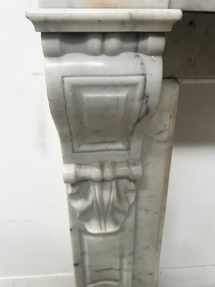 Cheminée Napoléon III en marbre blanc veiné XIX siècle-photo-2