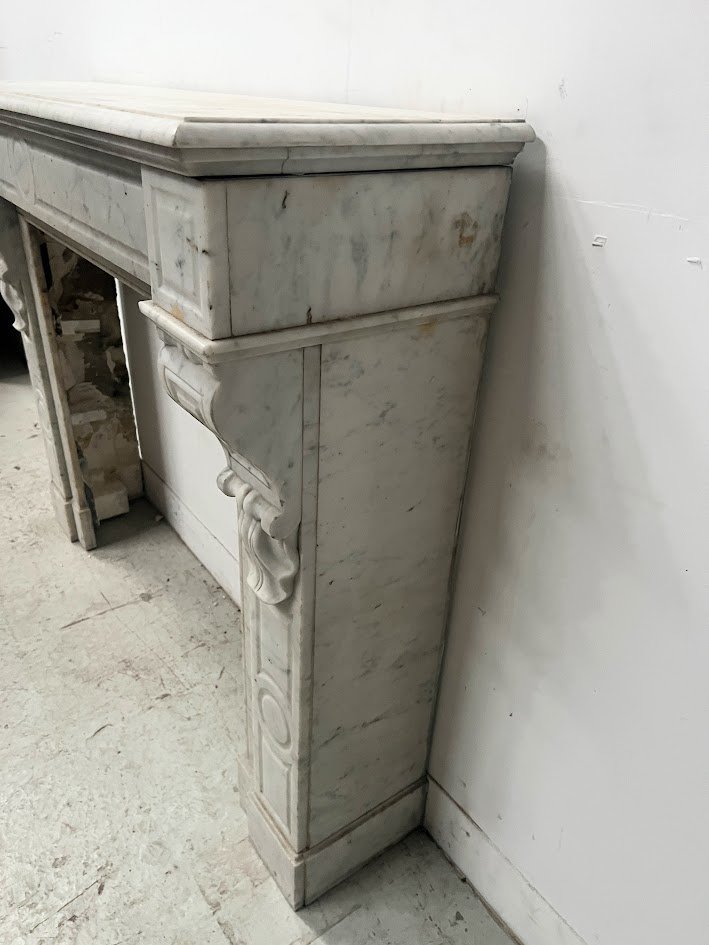 Cheminée Napoléon III en marbre blanc veiné XIX siècle-photo-3