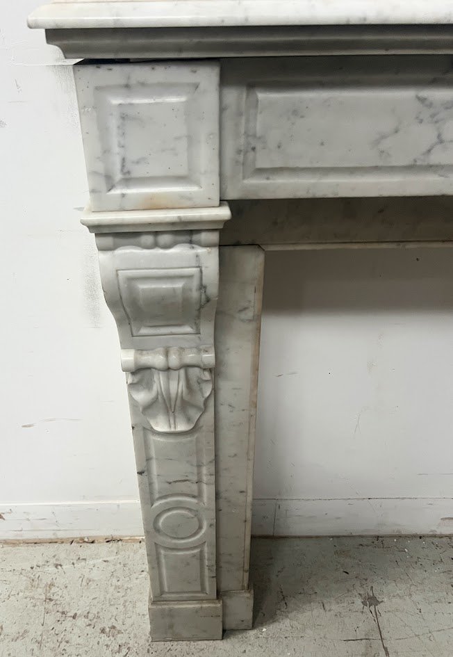 Cheminée Napoléon III en marbre blanc veiné XIX siècle-photo-5