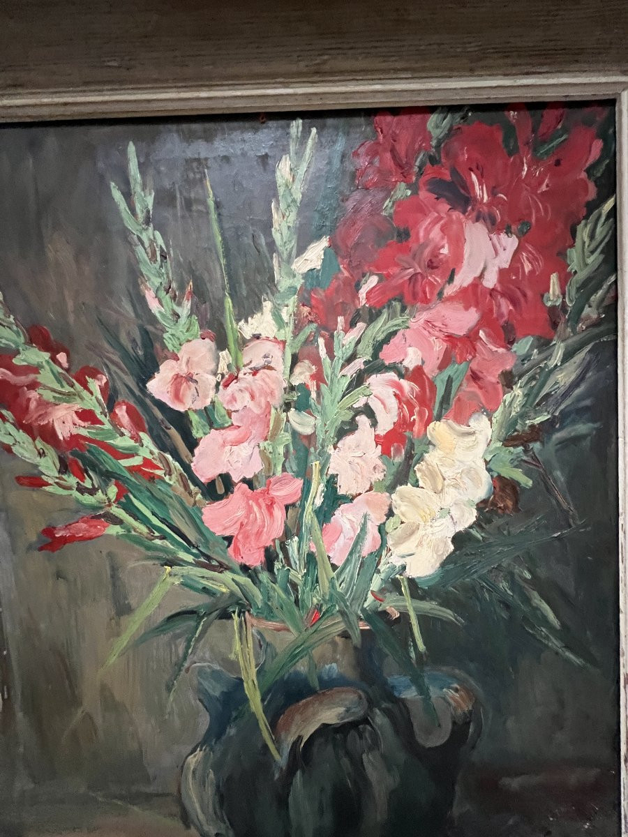 Oil On Hardboard “the Bouquet Of Gladioli” Signed P. Arata 20th Century-photo-6