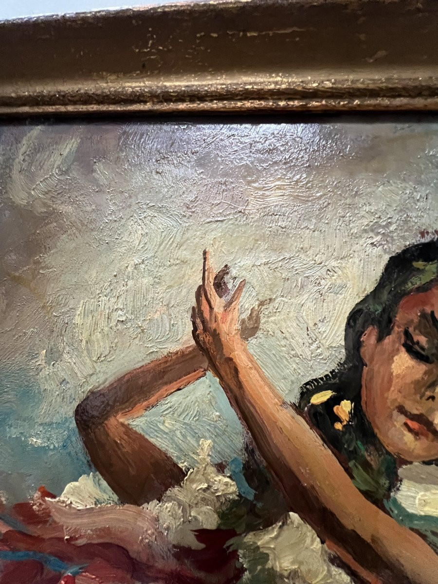 Oil On Hardboard "the Flamenco Dancer" 20th Century-photo-6