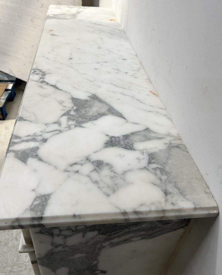 Cheminée De Style Louis XVI En Marbre Blanc Veiné De Carrare XIX Siècle-photo-6