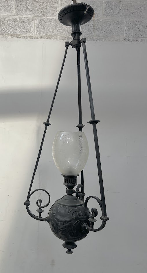 Paire de lustres boules en bronze patiné XIX siècle-photo-2