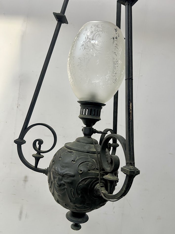 Paire de lustres boules en bronze patiné XIX siècle-photo-4