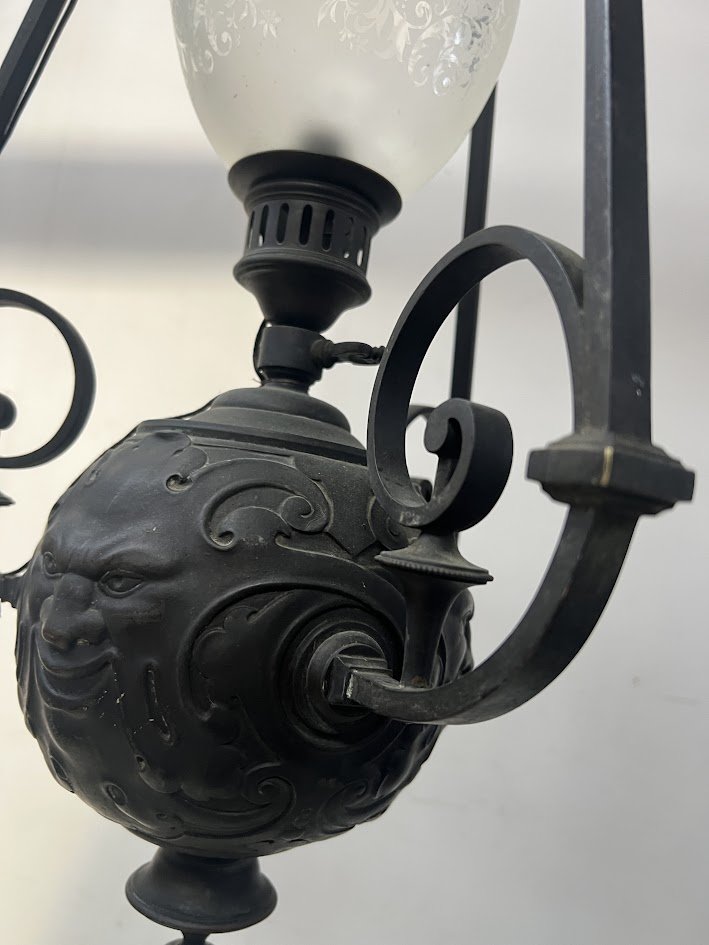 Paire de lustres boules en bronze patiné XIX siècle-photo-2