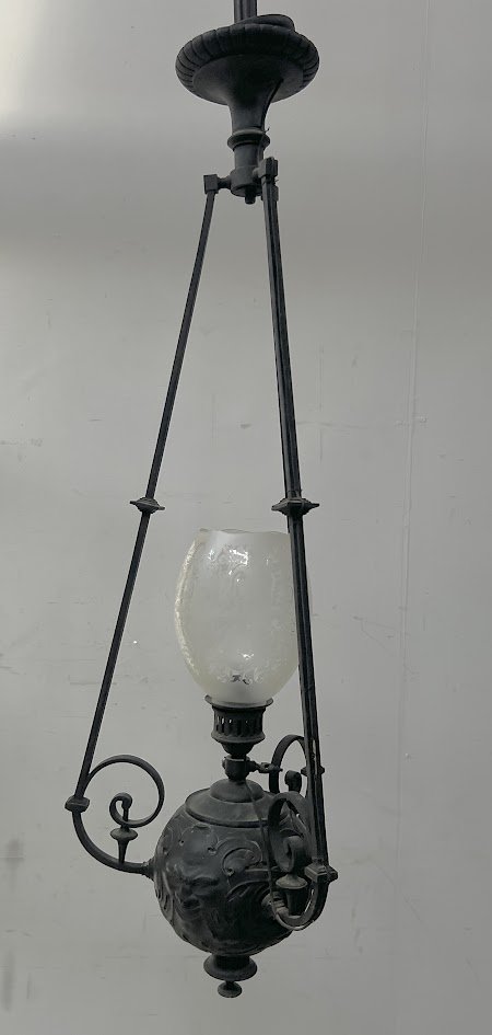 Paire de lustres boules en bronze patiné XIX siècle-photo-3