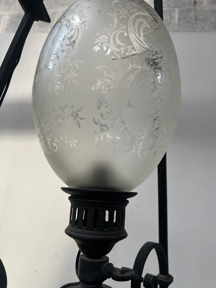 Paire de lustres boules en bronze patiné XIX siècle-photo-4